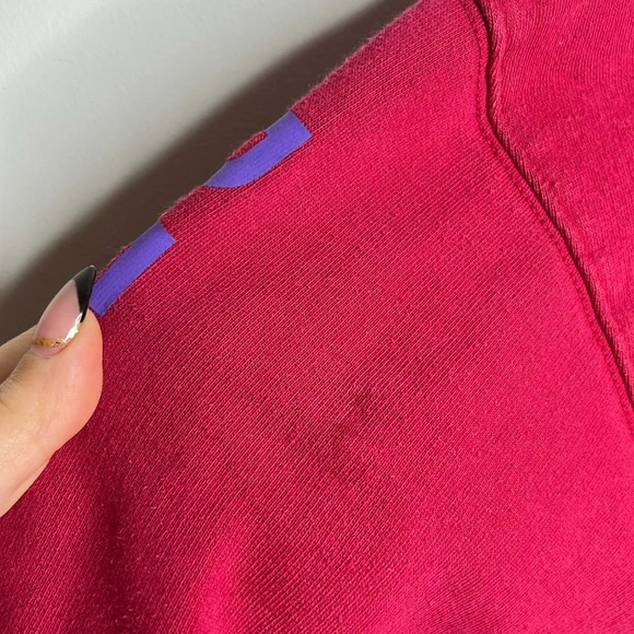 PELOTON Chic Graphic Spellout Athletic Hoodie Faded Washed Pink Kangaroo Pocket - Picture 7 of 16